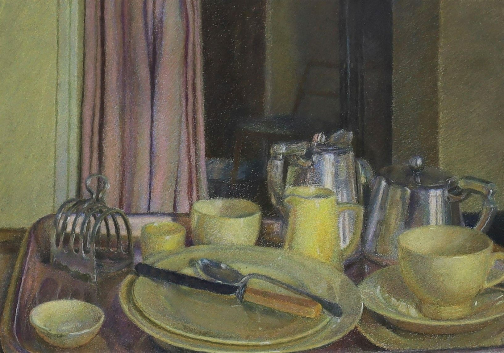 Hilda Carline (1889-1950), pastel, Breakfast table still life, 28 x 38cm